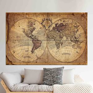 Impresión en lienzo de mapa del mundo vintage: decoración de pared atemporal del Viejo Mundo, lienzo envuelto - Product Image 1