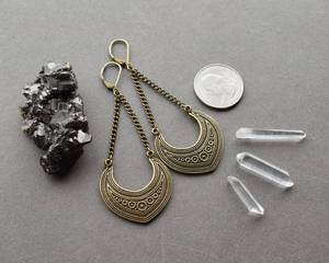 Boho Long <b>Dangle</b> <b>Earrings</b> Handmade Aged Brass Statement Jewelry for Women Festival Wear - Product Image 4