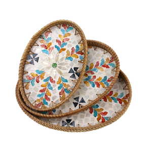 Bandejas decorativas de ratán con incrustaciones de nácar rústicas hechas a mano para bodas indias precio al por mayor de Vietnam - Product Image 3