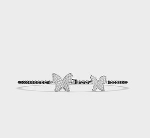 IGI Certified Lab Grown Round Diamond Twin Butterfly Mangalsutra <b>Bracelet</b> in <b>Solid</b> 925 Sterling <b>Silver</b> - Product Image 1