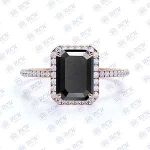 Bague Moissanite Halo coupe émeraude noire 1.75 TCW pour femme/925 argent Sterling VVS clarté mariage montage bague Moissanite - Product Image 6