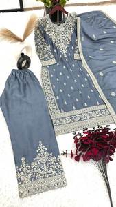 Salwar Kameez en soie sophistiqué brodé sur mesure design pakistanais Faisalabad pour les mariages 2024 tarif de gros - Product Image 5