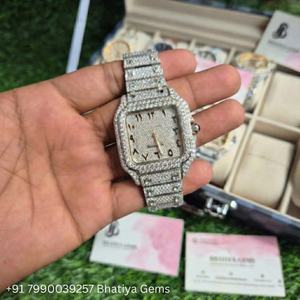 VVS Moissanite Square Fully Iced Automatic Luxury Watch Stainless Steel <b>Bracelet</b> Sapphire Glass Date Unisex - Product Image 4