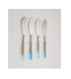 Unique Style Stainless Steel Brown and Blue Color Wood and Resin Handle Butter Knife Cutting Set Kitchenware <b>Used</b> New Design - Product Image 1