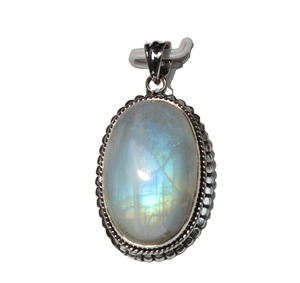 Collar con Colgante de Piedra Lunar Natural, Estilo Bohemio, Unisex, Gema de Colección, Engaste de Plata de Ley, Cristal Curativo, Hinduismo - Product Image 5