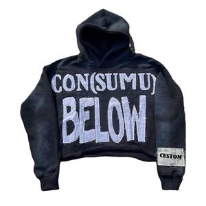 Proveedor personalizado etiqueta corte crudo dobladillo recortado Sudadera con capucha algodón sol desteñido ácido lavado apenado bordado apliques Boxy Crop Sudadera con capucha hombres - Product Image 1