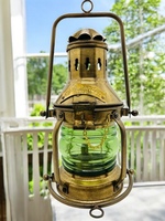 Lanterne de bateau en laiton antique, lampe à huile nautique vintage, verre vert, lumière suspendue maritime, décoration artisanale en plomb, décoration d'intérieur