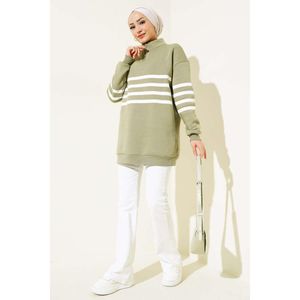 Sweat à capuche à trois fils imprimé à rayures vert amande pour femmes Taille XS Col brodé - Product Image 2