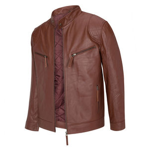 Unisex Winter Collarless Fashion Leather <b>Jacket</b> Stylish Outerwear Real Leather Warm <b>Slim</b> <b>Fit</b> Trendy Design Wholesale Custom Logo - Product Image 4