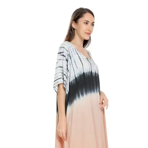 Maxi Kaftan Style Tie Dye <b>Dress</b>-100% Cotton Long Sleeve V-neck-A-Line Silhouette-Loose Fit Summer Beach Wear - Product Image 1