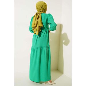 เดรสผ้าเครปสีเขียวแขนยาว XS-XL ยาวถึงพื้นสไตล์ทางการผ้าสแปนเด็กซ์สีล้วนมีพู่ห้อยสำหรับซับในในคลับชายหาดฤดูร้อน - Product Image 1