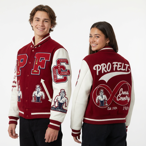 Chaquetas Varsity Personalizadas con Letras Bordadas, Cuerpo de Lana Roja y Mangas de Cuero Sintético, Chaqueta de Béisbol Estilo Universitario para Hombre - Product Image 6