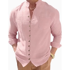 Chemises décontractées tendance pour hommes, roses, à manches longues, boutonnées, hauts de mode pour hommes, streetwear, à porter au quotidien et pour les rassemblements - Product Image 2