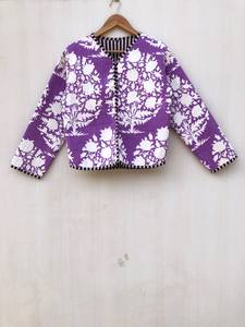 แจ็กเก็ตลายดอกไม้สีม่วงสำหรับผู้หญิงเสื้อคลุมผ้าฝ้ายพิมพ์ลายสไตล์โบฮีเมียนพร้อมกระดุมปิดแฮนด์เมดของขวัญวันหยุด - Product Image 5