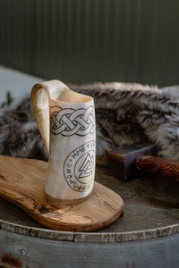 Juramento de Guerrero hecho a mano cuerno de buey jarra vikingo nórdico Guerrero diseño para Mead Ale cerveza pulido festivales medievales accesorio - Product Image 3