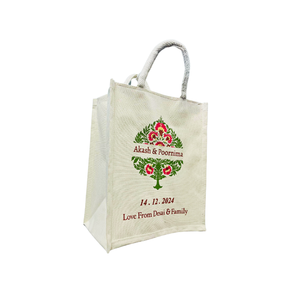 Logo personnalisé coloré fourre-tout Shopping sac de jute écologique mariage et plage promotionnel poche zippée sérigraphie - Product Image 2