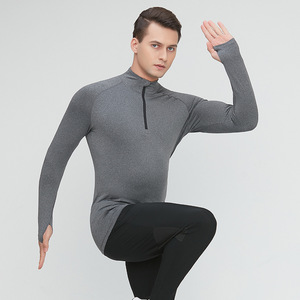 Col montant fermeture éclair sport séchage rapide entraînement hommes printemps course en plein air entraînement décontracté collants à manches longues hommes T-shirt - Product Image 1