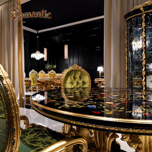 Set di <span class=keywords><strong>Tavolo</strong></span> e Sedie da Pranzo Retrò di Lusso per Appartamenti di Piccole Dimensioni con Intagli in Legno, Stile <span class=keywords><strong>Barocco</strong></span> <span class=keywords><strong>Nero</strong></span> e Oro - Product Image 6