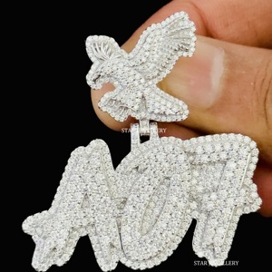 925 Sterling <b>Silver</b> Iced VVS Moissanite Custom Unisex Hip Hop Style Rhodium Plated Letter <b>Pendant</b> - Product Image 5