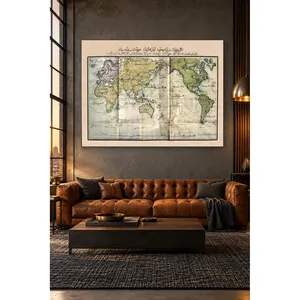 Mapa del mundo antiguo de Fida con letras turcas otomanas, impresión en lienzo - Product Image 2