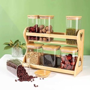 Set di spezie in vetro con supporto di bambù da 7 pezzi coperchio di bambù 7 pezzi