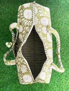 Le Souvenirs Olive Green Handmade Cotton <b>Block</b> Print Luxury Weekender Duffle Bag-Eco-Friendly Durable Travel Gym <b>Yoga</b> Bag Large - Product Image 2