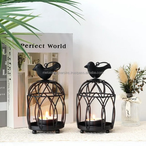 Set 2 Small <b>Black</b> Metal Outdoor Candleholders Home Decorative Birdcage Votive Tealight <b>Candlestick</b> Holders Elegant Bird Design - Product Image 1