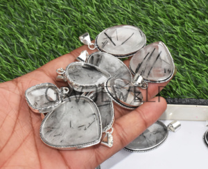 Pendentifs en argent sterling 925 faits à la main, style bohème ethnique, avec pierres précieuses naturelles de rutile noir de qualité supérieure, pour fiançailles, fêtes et mariages, vente en gros - Product Image 6