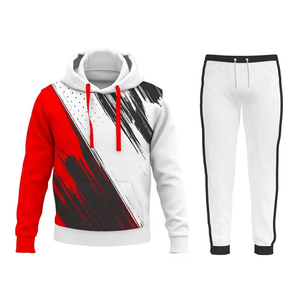 Ensemble de survêtement blanc bleu noir au design unique pour hommes, sweat à capuche imprimé personnalisé et pantalon de jogging, vêtements de sport deux pièces, vente en gros par OEM - Product Image 2