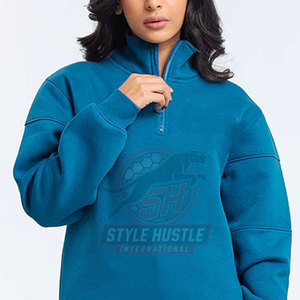 Sweat-shirts à demi-zip pour femmes à manches longues, taille personnalisée, en coton et polyester - Product Image 4