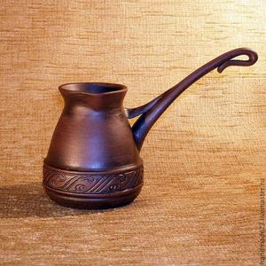 Pintura a mano 100% Cobre Grabado Té turco Servir Cafetera antigua con mango de madera de bambú Artículos decorativos Oriente Medio - Product Image 2