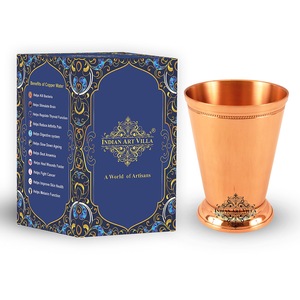 IndianArtVilla Vaso de vidrio con diseño de revestimiento liso de cobre puro-300 ML para beber y servir - Product Image 1