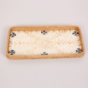 Bandeja de Servicio Rectangular Ecológica de Nácar con Ratán, Incrustaciones Minimalistas de Concha, Pedido al por Mayor para Uso en el Hogar, Restaurantes y Cafeterías - Product Image 4