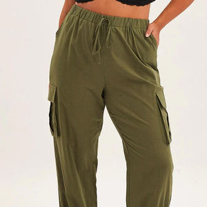 กางเกงคาร์โก้ของผู้หญิงกางเกงลำลองทรงตรงแบบผูกเชือกยางยืดปรับแต่งได้จากโรงงาน - Product Image 2