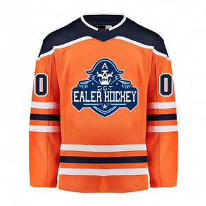 Camiseta de Hockey sobre Hielo para Hombre Ealer, Blanca, Azul y Amarilla, Cuello en V, Manga Larga, Logotipo Bordado, Corte Regular, Ropa para Adultos - Product Image 5