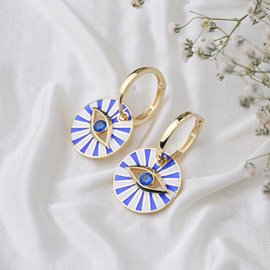 Pendientes colgantes con diseño de ojo turco esmaltado de piedra de zafiro, joyería fina turca al por mayor, joyería de plata de ley 925 - Product Image 4