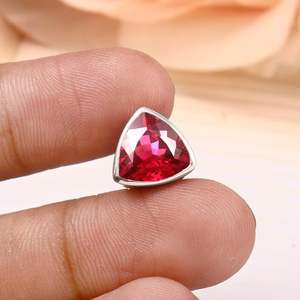Flawless 10x10 MM Red Mozambique <b>Ruby</b> Trillion Cut 925 Silver 18K Gold Plated Women's Engagement Pendant Fine Charms Third Party - Product Image 3