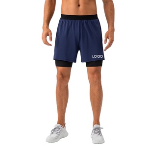 Pantalones cortos para correr de gimnasio de secado rápido transpirables de doble capa ecológicos sólidos de alta calidad para hombre - Product Image 1