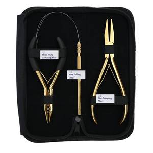 Kit d'outils pour extensions de cheveux de salon avec pince à sertir à dents plates pour un pressage lisse des perles et pince à perles mini à trois trous de 5 pouces avec boucle - Product Image 3