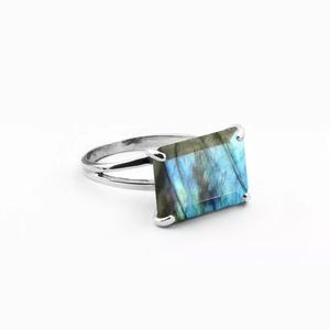 Wholesale 925 Sterling <b>Silver</b> Fine Rings Natural Labradorite Gemstone 8x12mm Rectangle Shape Bohemian Style Bezel Gifts For Her - Product Image 5