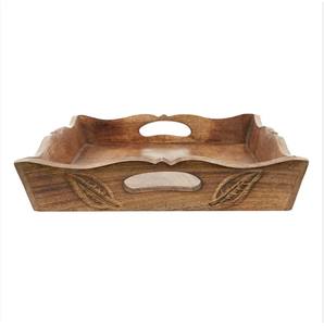 Plateau en bois de manguier naturel de qualité supérieure avec poignées Plateau de service en bois sculpté à la main Table à manger Restaurant et hôtel Plateaux d'utilisation - Product Image 6