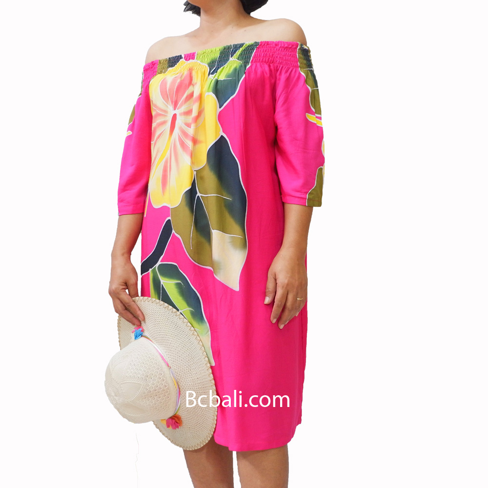 Summer Top Dress Women Fashion Daily Clothes Rayon Hand Painting Tropical Flower Beach Clothing from Bali