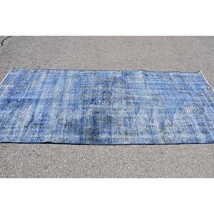 Alfombra turca azul Vintage de 3,6x8,5 pies, alfombra clásica de área grande con respaldo de látex de lana, alfombra rectangular abstracta para habitación de pasillo - Product Image 3