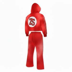 Chándal de cremallera roja de Spandex de poliéster de 365 GSM Premium con chándales de logotipo personalizado de transferencia de calor de telaraña de diamantes de imitación para invierno - Product Image 5