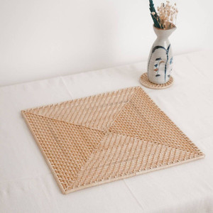 Square Rattan Placemat for Wedding <b>Natural</b> <b>Hand</b> Woven Rattan Placemats Flower Wholesale From Vietnam - Product Image 2