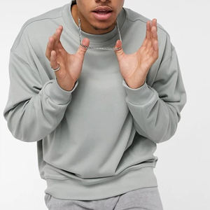 Ropa de calle para hombre, sudadera recortada con hombros caídos, jersey liso Boxy Fit, Sudadera con cuello simulado de Terry francés - Product Image 2