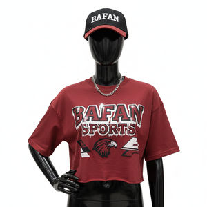 Camiseta corta de algodón jersey de alta calidad para mujer, textura suave, color granate, logotipo personalizado con serigrafía, camiseta corta de algodón para mujer - Product Image 6