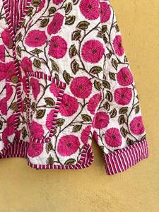 Chaqueta Corta Acolchada Reversible Hecha a Mano de Algodón con Estampado Floral Rosa, Estilo Nuevo, para Mujer, Abrigo para Fiesta - Product Image 4