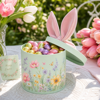 Boîte cadeau cylindrique en papier vert menthe avec oreilles de lapin, poignée en velours, emballage floral pour Pâques