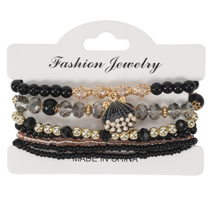 Ensemble de bracelets superposés style Bohème géométrique en acier inoxydable et argent tibétain, avec breloque coquillage et perles de cristal, design sans fin et tendance - Product Image 2